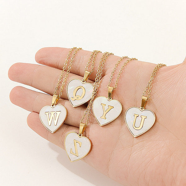 Initial Letter Heart Shell Necklace