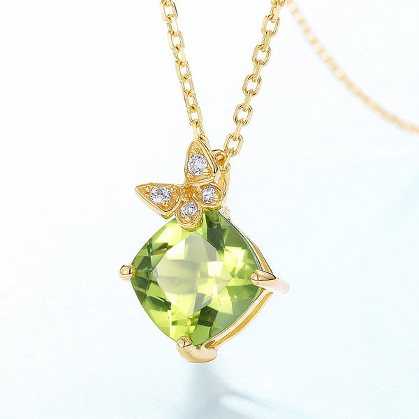 Solid 14k Gold Peridot Butterfly Necklace