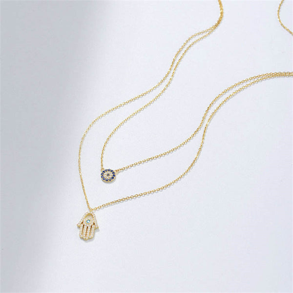 Evil Eye Hand Double Layering Necklace