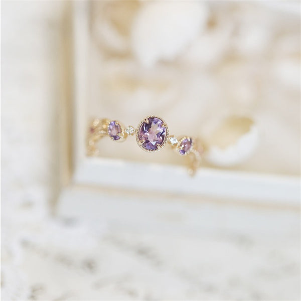 Delicate Amethyst Flower Branch Ring