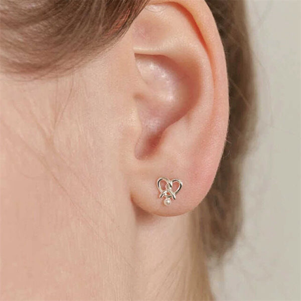 Pearl Heart Knot Stud Earrings