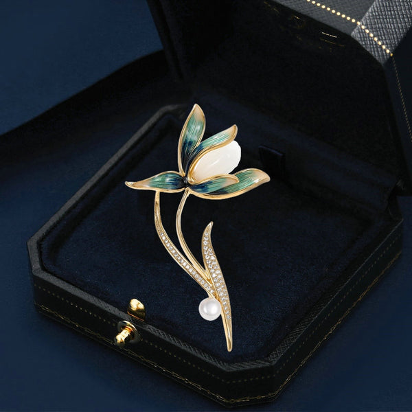 Magnolia Flower Pearl Wedding Brooch