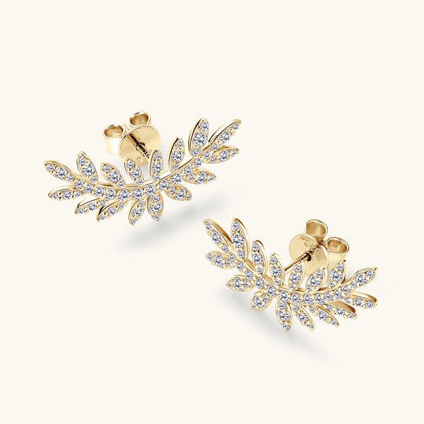 Moissanite Leaf Wedding Stud Earrings