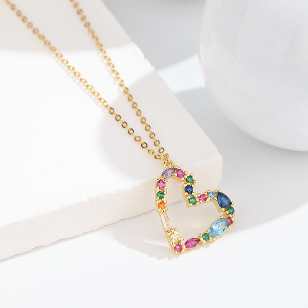 Rainbow Gem  Heart Pendant Necklace