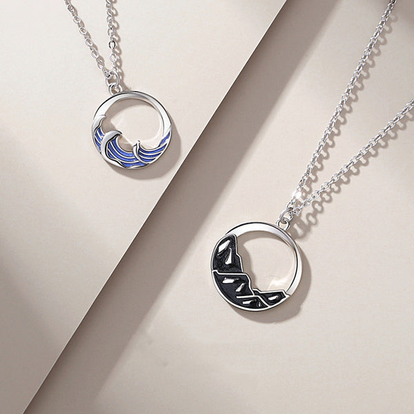 Mountain Ocean Matching Couple Necklace