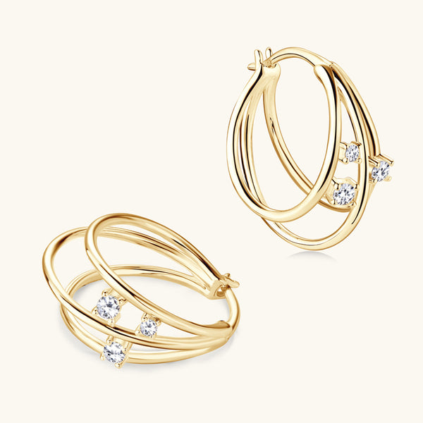 Three Stone Moissanite Hoop Earrings