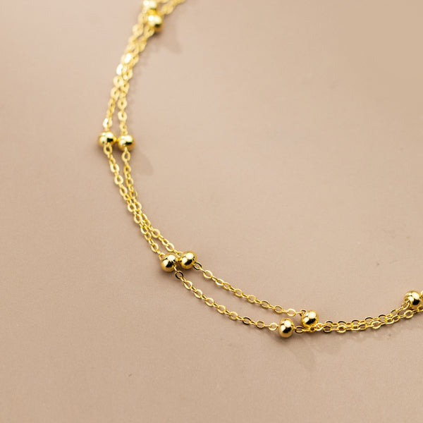 Dainty Bead Double Chain Anklet