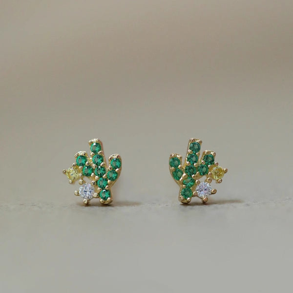 Gold Cactus Stud Earrings