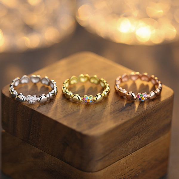 Vintage Rainbow Gem Heart Stacking Ring