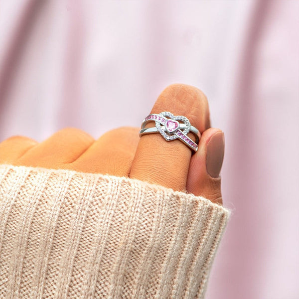 Pink Heart Double Layer Band Ring