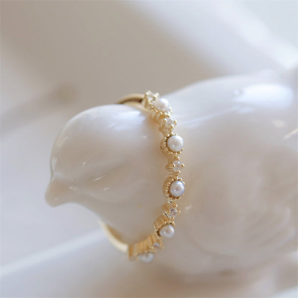 Dainty Gold Pearl Stacking Ring