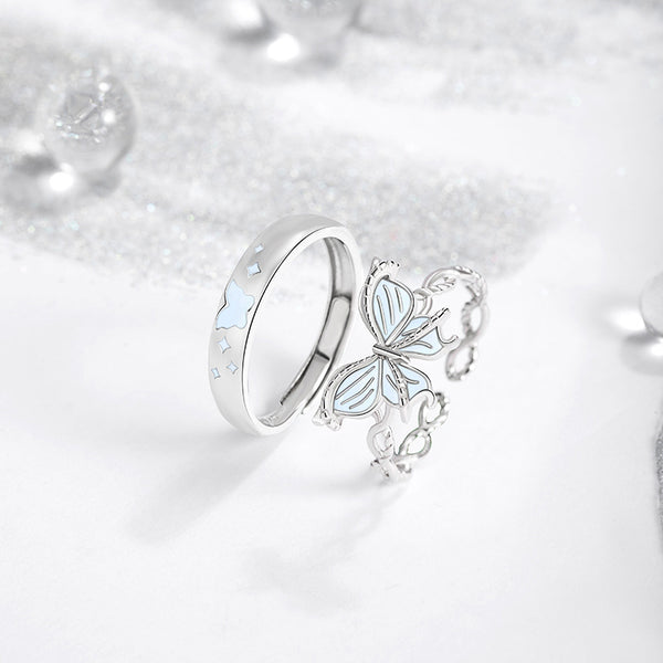 Luminous Butterfly Couple Matching Ring