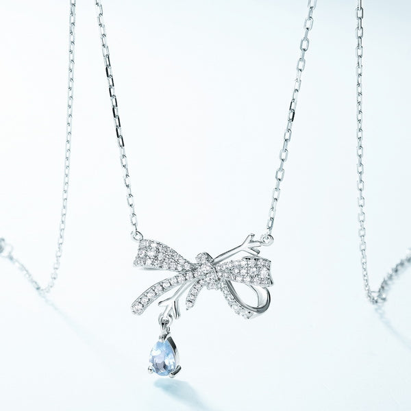 Bow Tie Bowknot Topaz Charm Necklace