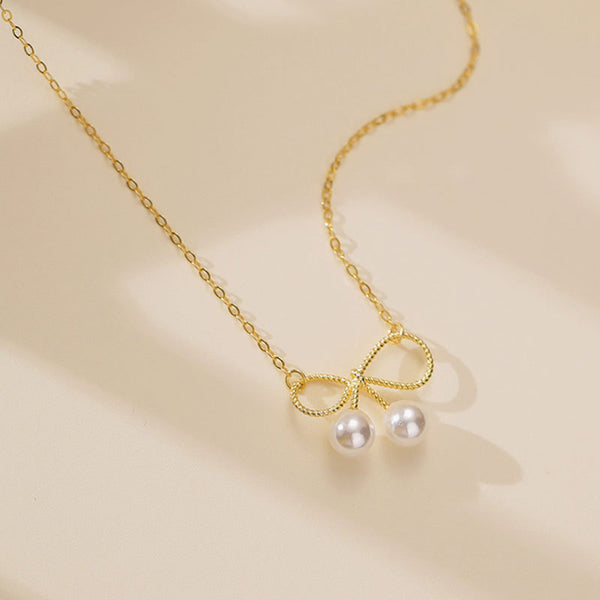 Bow Tie Pearl Charm Necklace