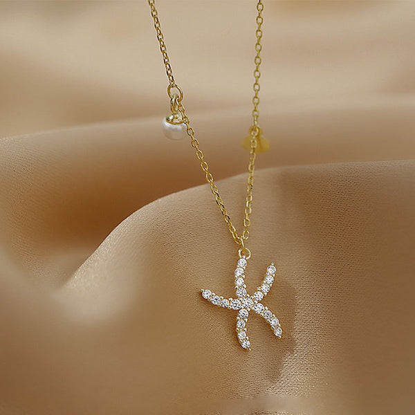 Starfish Seashell Pearl Charm Necklace