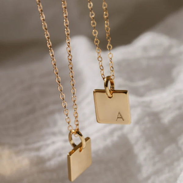 Gold Initial Letter Square Necklace