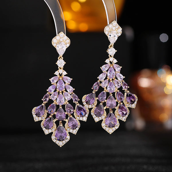 Color Gemstone Wedding Drop Earrings