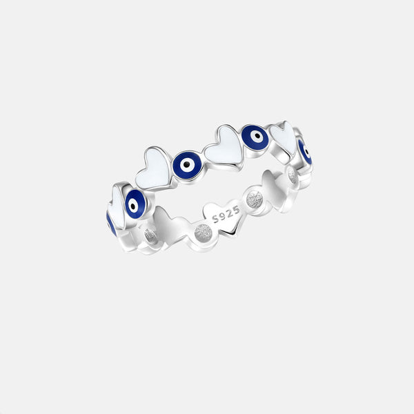 Blue Evil Eye Heart Band Ring