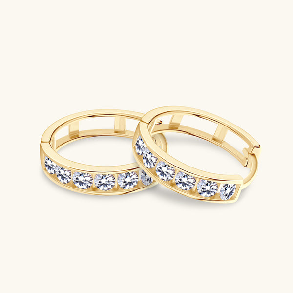 Solid 14K Gold Moissanite Hoop Earrings