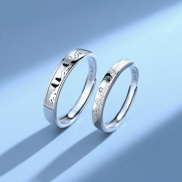 Mountain Ocean Matching Couple Ring