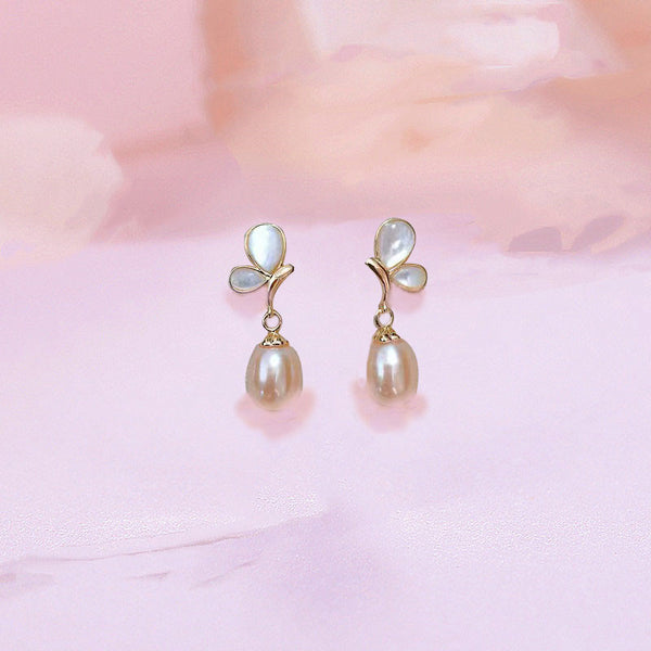 Opal Butterfly Pearl Drop Wedding Earrings