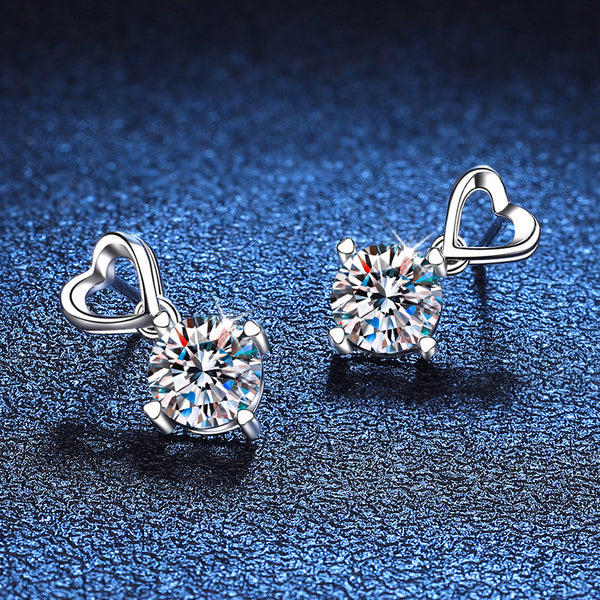 Moissanite Heart Drop Wedding Earrings