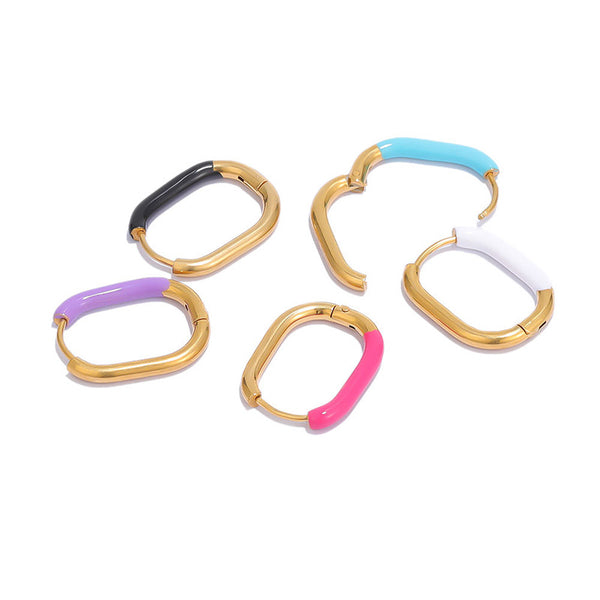 Colored Enamel U Shaped Hoop Earrings