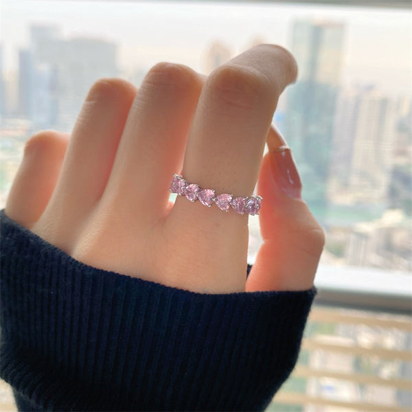 Pink Heart Color Gem Pave Eternity Ring