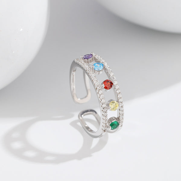 Double Pave Gem Rainbow Ring