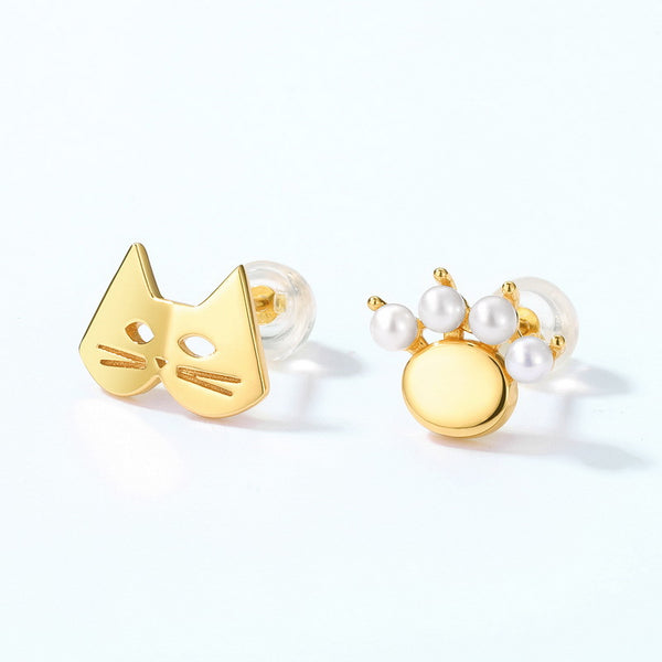 Cute Cat Pearl Stud Earrings