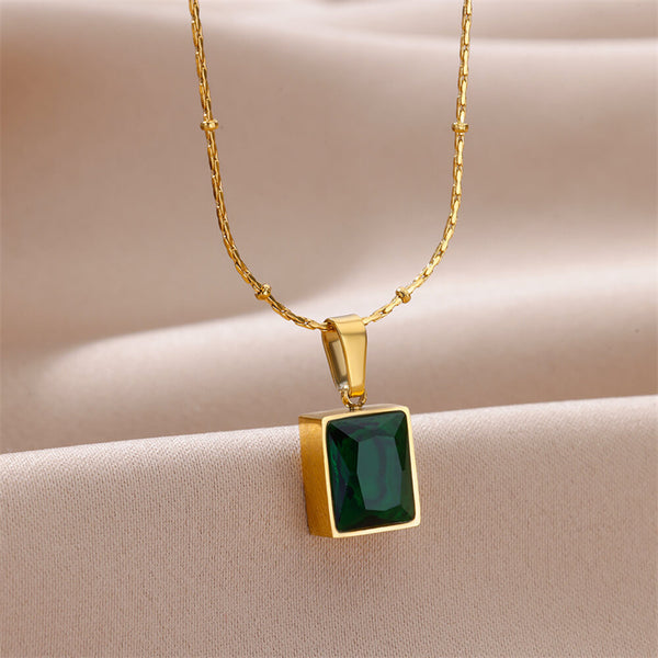 Square Crystal Pendant Necklace