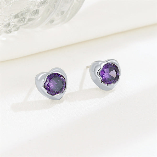 Color Gemstone Heart Stud Earrings