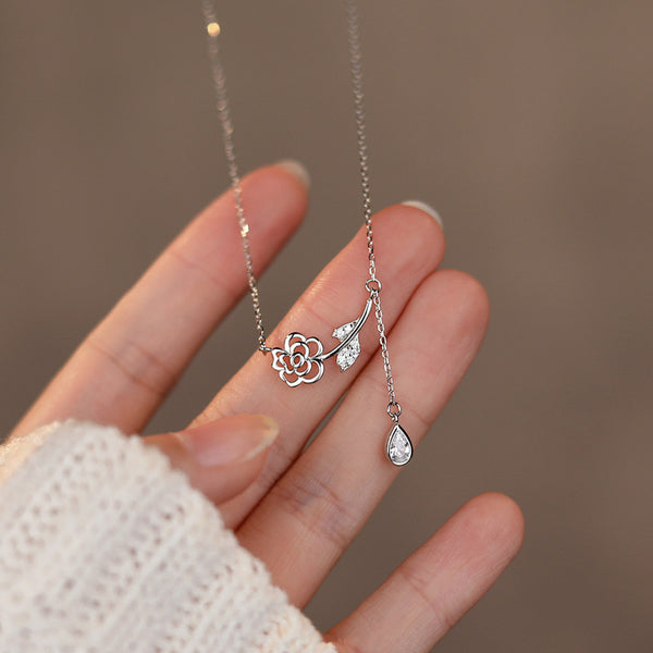 Silver Rose Flower Necklace