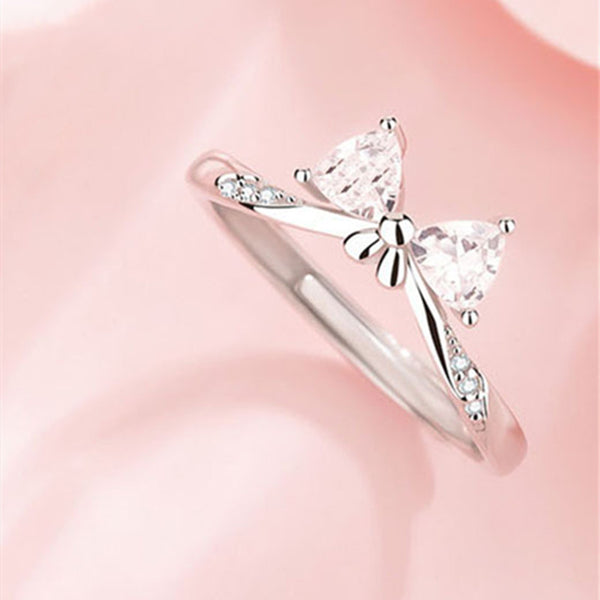 Silver Bowknot Couple Ring