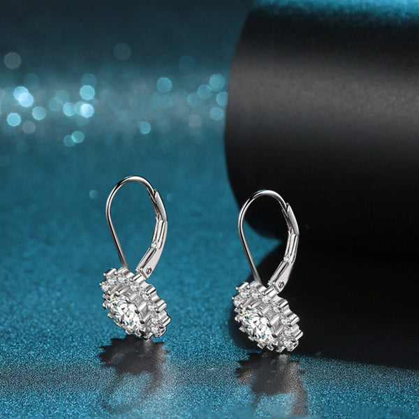 Moissanite Sunflower Drop Leverback Earrings