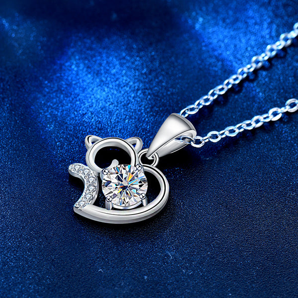 Moissanite Heart Cat Wedding Necklace