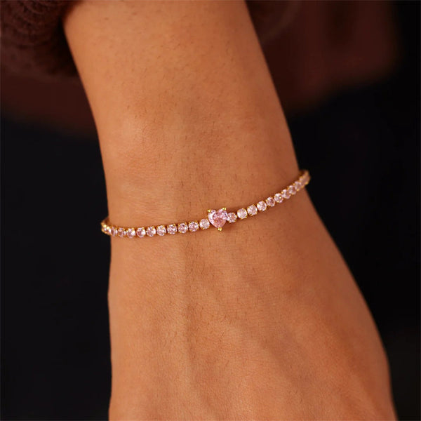 Pink Heart Charm Wedding Tennis Bracelet