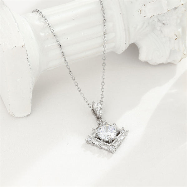 Square Crystal Pendant Necklace