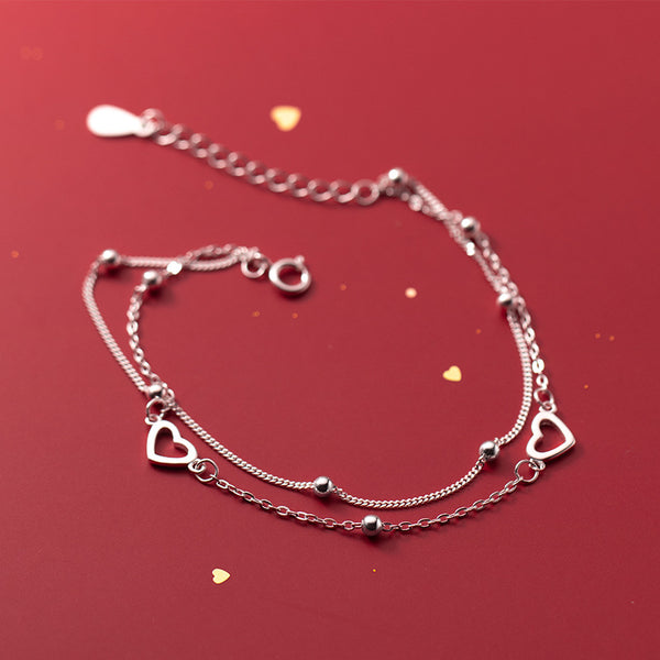 Dainty Heart Double Chain Bracelet