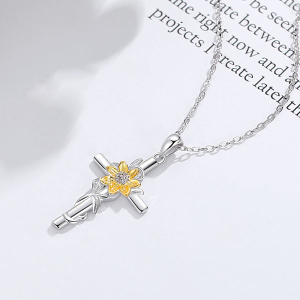 Gold Sunflower Cross Necklace