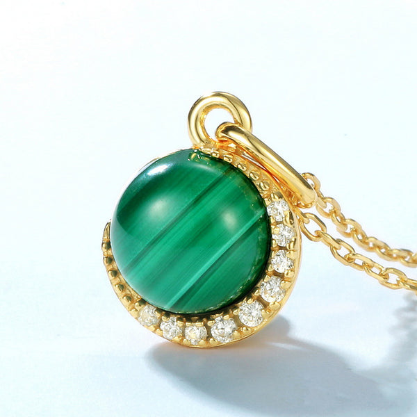 Malachite Moon Pendant Necklace