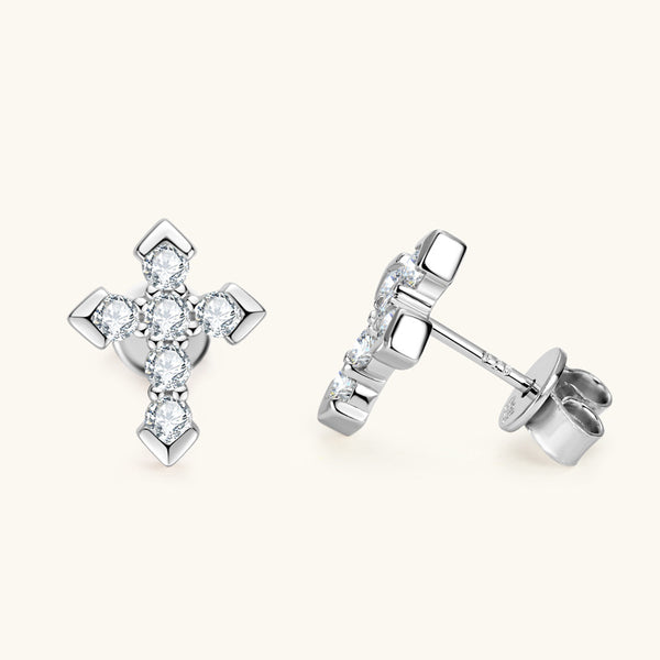 Moissanite Dainty Cross Stud Earrings