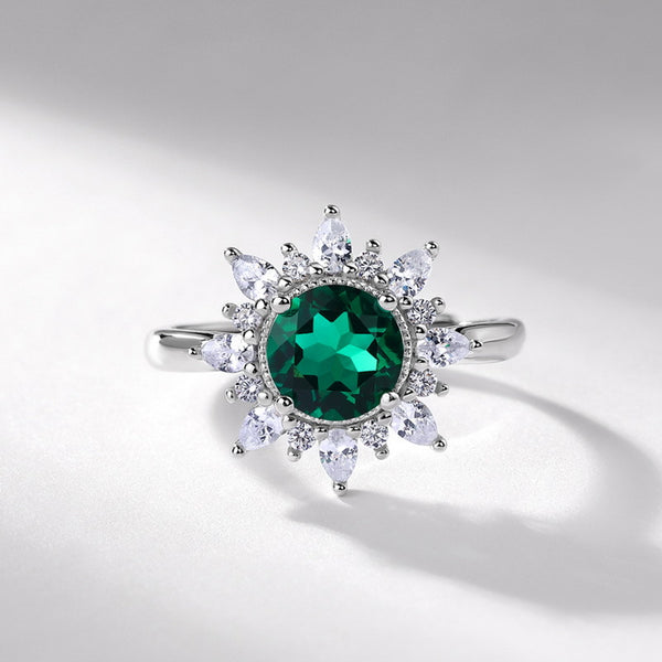 Lab Grown Emerald Ruby Flower Ring