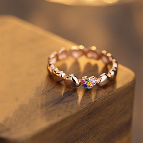 Vintage Rainbow Gem Heart Stacking Ring