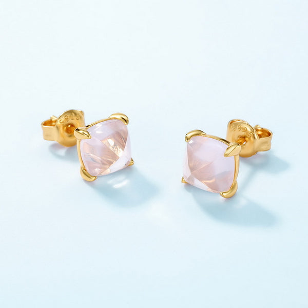 Four-Prong Rose Quartz Stud Earrings