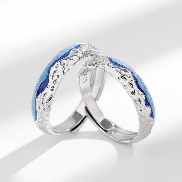 Mountain Ocean Couple Matching Ring