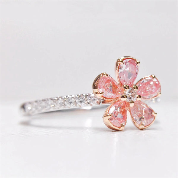 Pink Flower Stacking Band Ring