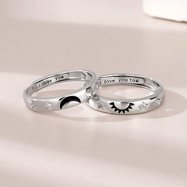 Black Sun Moon Couple Matching Ring