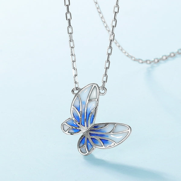 Blue Enamel Butterfly Necklace