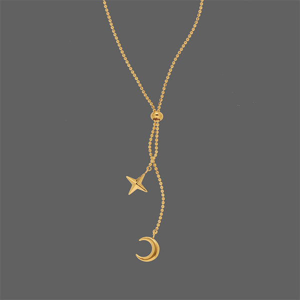 Moon Star Lariat Beaded Necklace